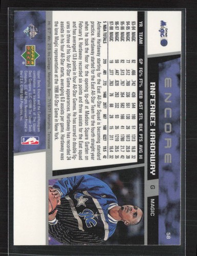 1998-99 Upper Deck Encore #58 Anfernee Hardaway - Picture 2 of 2