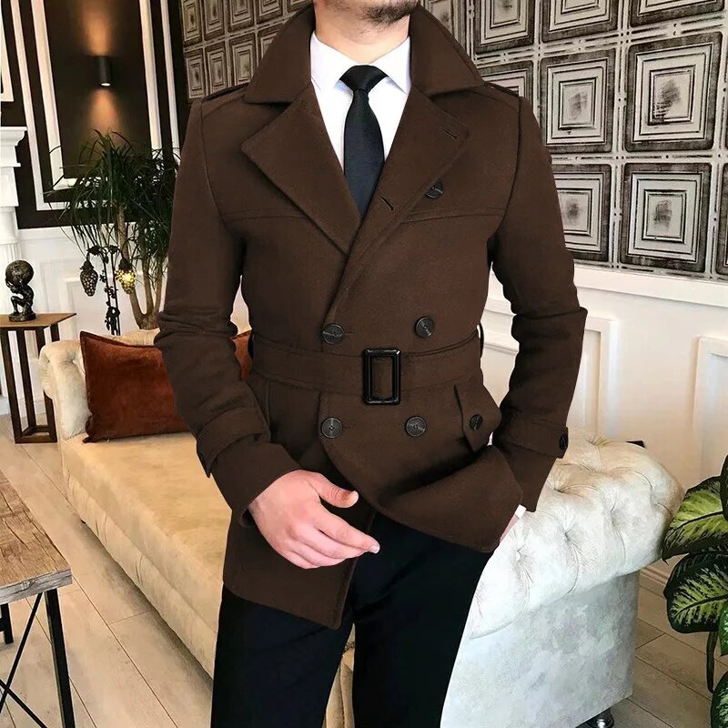 2023 new New men's double breasted coat winter windbreaker