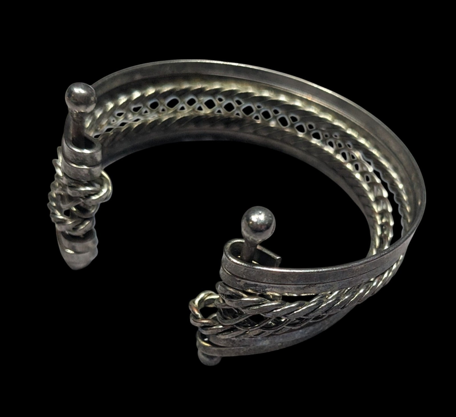 Braided Multilayer Silver Tone Cuff Bracelet - image 4