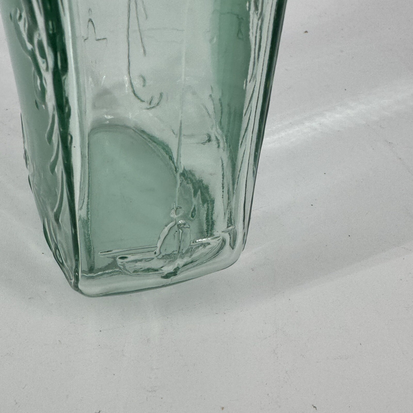 Green Glass Bottle/ Decanter / Vase with Raised Floral Design