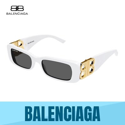 BALENCIAGA BB0096S 011 WHITE GOLD GREY LENS WOMEN SUNGLASSES 51MM  AUTHENTIC