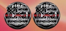 1 set (2)  Neoprene Car Coasters Thin Red Line  American Flag Car Fire Fighter