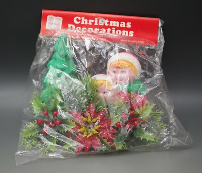  HONG KONG CHRISTMAS DECORATION PLASTIC PIXIE ELVES CHRISTMAS TREE HOLLY NOS