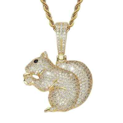 3Ct  Round Cut Lab-Created Diamond 14K Yellow Gold Plated Cute Squirrel Pendant