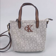 Borsa a tracolla Calvin Klein CK marrone panna borsa borsetta foderata hardware oro
