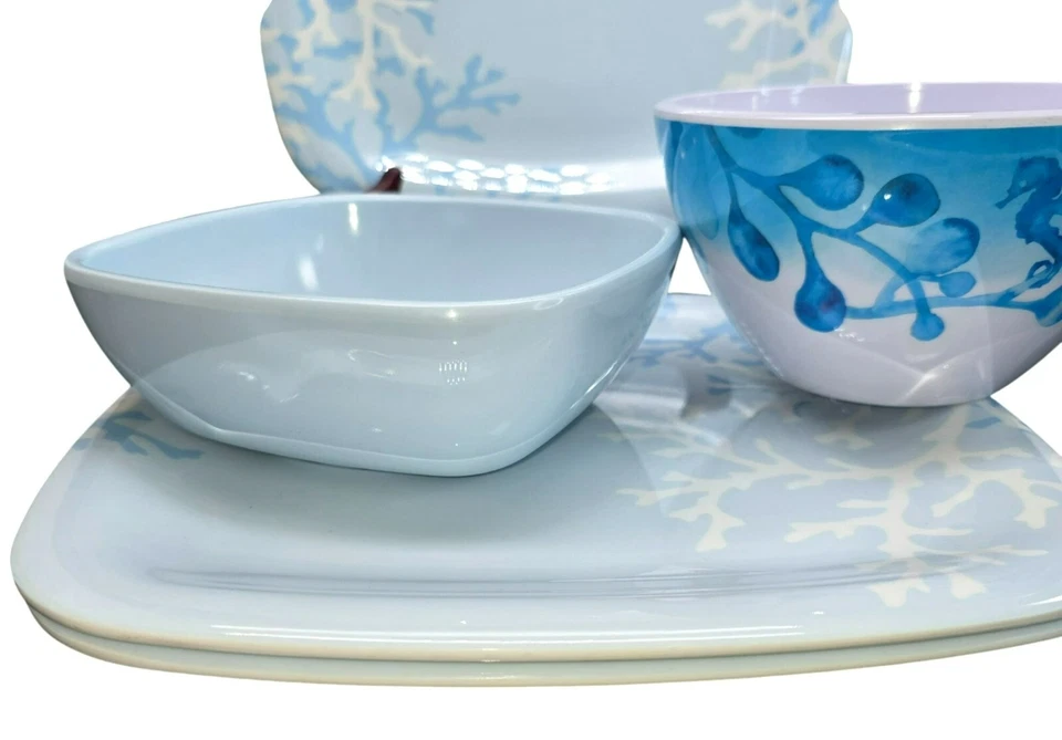 Martha Stewart Coral Blue Sea-Inspired Plate and Bowl Set Ocean Decor Dh1323 - Image 4 of 4