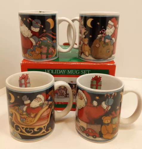 4 Vintage Certified International Father Christmas Mugs Susan Winget