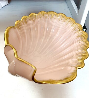 Vintage 1940's Cambridge Glass Pink Milk Crown Tuscan Large Shell Dish Bowl