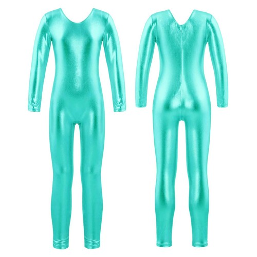 Girls Fitness Bodysuit Ballet Dance Gymnastic Leotard Zipper Glittery Unitard - Picture 34 of 43