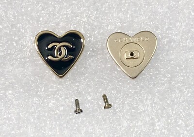 CHANEL CH 3437 Golden Black Heart Trim Logo Genuine Italy Pair