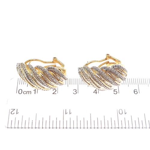 SUN 925 Sterling Silver Gold Plated Real White Diamond Wavy Omega Back Earrings - Picture 3 of 8