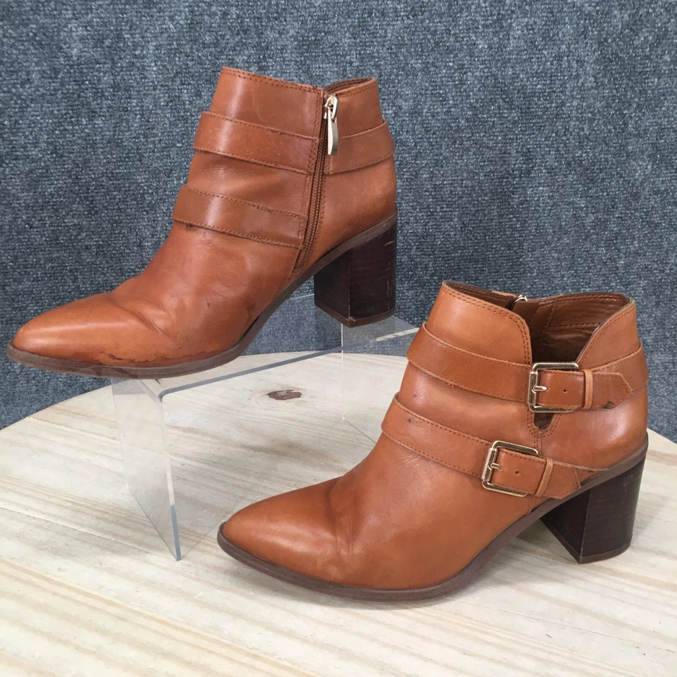 Franco Sarto Botas Mujer 8 M Buck Motociclista Hebilla Correa Cuero Marrón Tobillo Top Foto 2 de 4