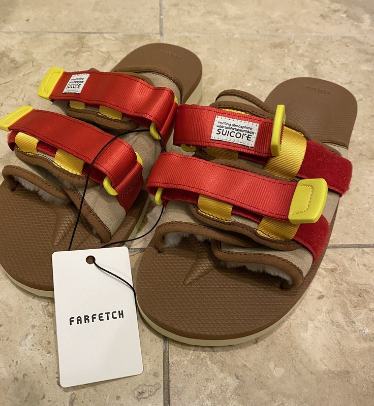 Suicoke Slide Leather Moto Red Beige 8 sandal slipper flip flop sheepskin