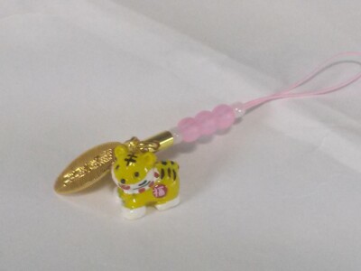 Fortune tiger Wooden Netsuke Amulet pink string / Namba Shrine in