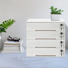 4-layer white wooden desktop storage box file cabinet with lockable drawers
