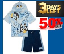 BLUEY Disney Boys Hoodie T Shirt Shorts Set Size 4 Dog Costume Girls NWT
