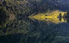 Landscape nature mountains lake reflection forest cabin Custom Gaming Mat Desk