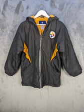 Nfl Steelers Jacket Large 14/16 Black Yellow Fleece Lined Hood Pockets Unisex