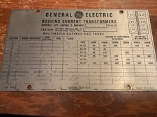 Vintage General Electric Bushing Current Transformer ID Name Plate Advertising