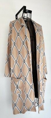 Olivia Blu Beige/Black Long Cardigan Pocket Sided Slit Long Sleeve Top Size L