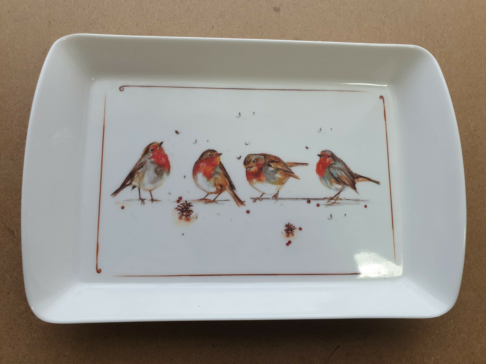 Small Leonardo Collection Christmas Winter Robins Scene Melamine Small Tray.