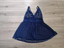 Seven Til Midnight Sheer Blue Mesh & Lace Babydoll Size Large/Extra Large