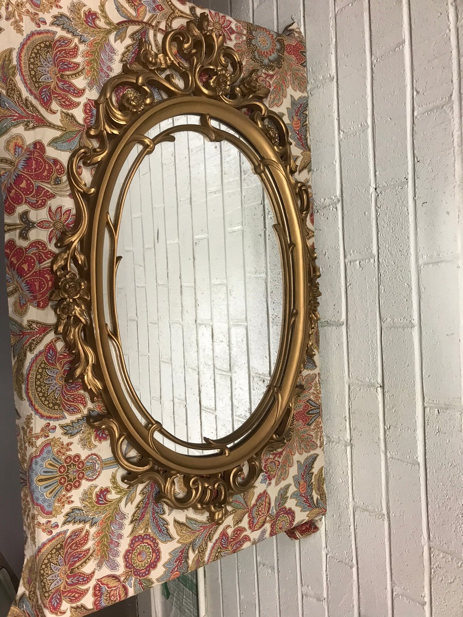 3961⭐️スモーキーブロッチ⭐️小中輪⭐️アンティークカラー⭐️コンパクト⭐️広瀬⭐️ VTG SYROCO OVAL GOLD MIRROR MCM SYROCO WOOD ROCOCO HOLLYWOOD