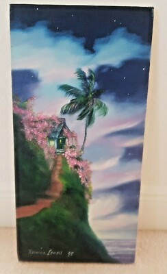 Signed REBECCA LOWELL 1995 OIL ON CANVAS Maui Coastal View Flowers