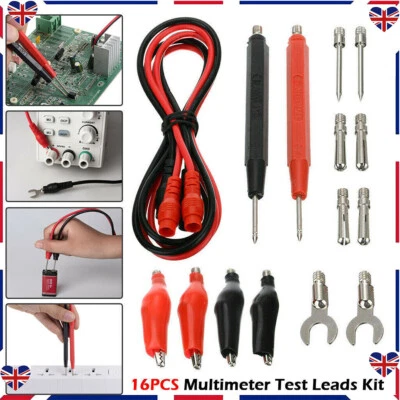 QNGENET 16Pcs Cable Alligator Clip Needle Tip Digital Multimeter Probe Test Lead Kit