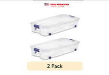 2 pack Sterilite 66 Quart Latching Underbed Wheeled Storage Bin, Clear Plastic