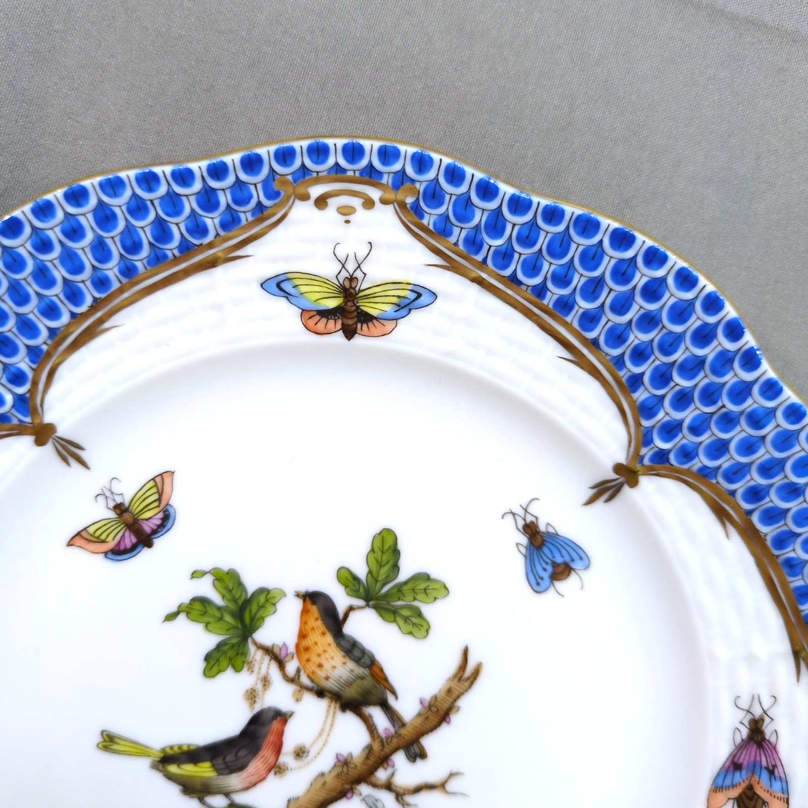 Herend Hand-Painted Blue Rothschild Bird Bread & Butter Plates – Set of 3 (6.5")