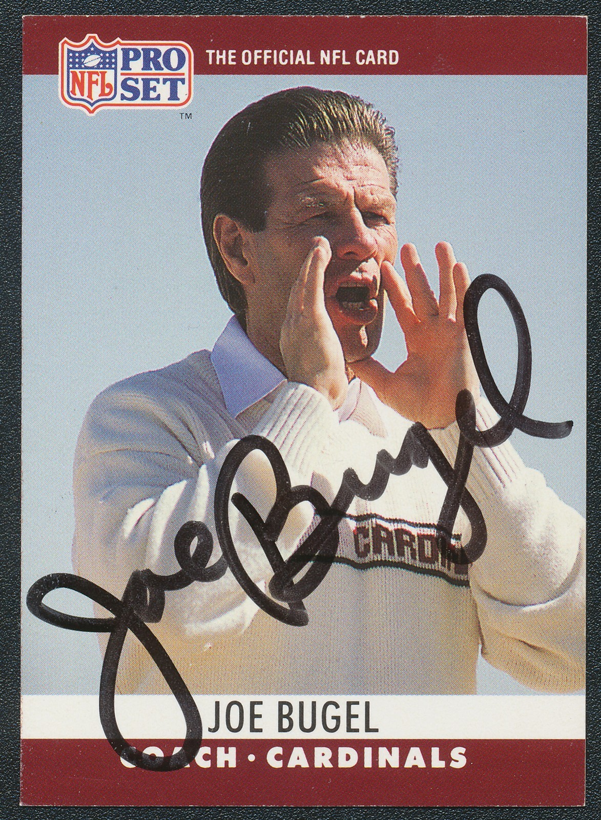 1990 PRO SET JOE BUGEL CARDINALS AUTO SIGNED FOOTBALL CARD #265