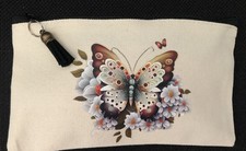 Brown and White Butterfly Makeup Cosmetic Toiletries Travel or Whatever Bag