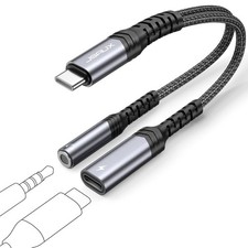 JSAUX USB C to 3.5mm Headphone and Charger Adapter, 2in1 Type C to Aux Audio ...