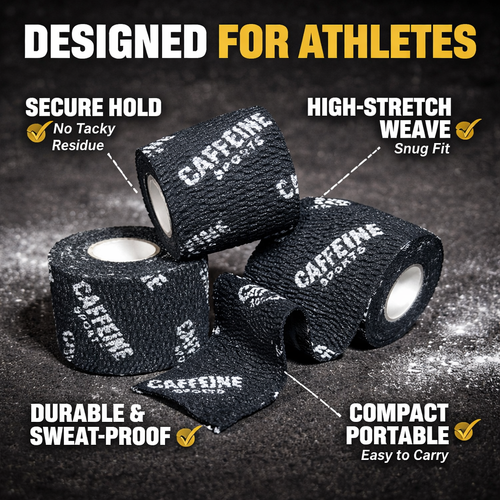 Caffeine Sports - Nastro per sollevamento pesi/atletica (confezione da 3), adesivo premium - Foto 2 di 10