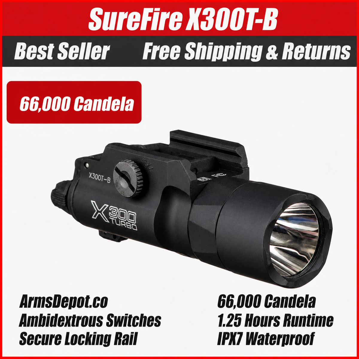 Surefire X300T Turbo Handgun Light - Black (X300T-B) for sale