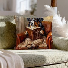 "Evening Read" - Australian Shepherd Pillow Cover - Dog Lover Home Decor