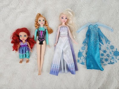 Disney doll lot of 3 Anna & Elsa Doll with Elsa dress Ariel Mini Doll