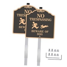  2 Pack 12x12 Inch Beware of Dog Yard Sign, No Trespassing Signs, Reflective,