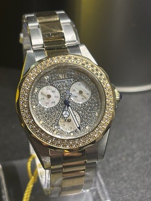 Invicta Women's Two-Tone Stainless Steel Quartz Analog Watch Day/Date Gold Bezel