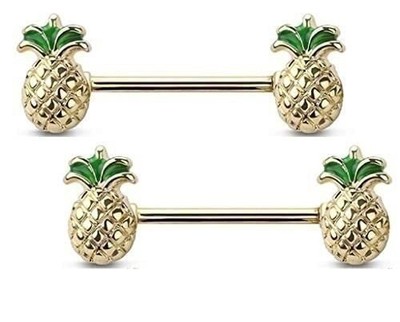 Body Accentz 14g Golden Pineapple Ends Nipple Ring Nipple Bar 1.6mm Nipple Pier