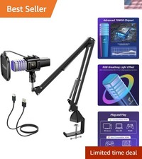USB Gaming Microphone with RGB Lights  Adjustable Boom Arm for Ultimate Sound