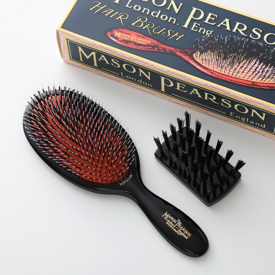 Mason Pearson Hairbrush Popular Mix BN1 Dark Ruby with Cleaning Brush NEW F/S