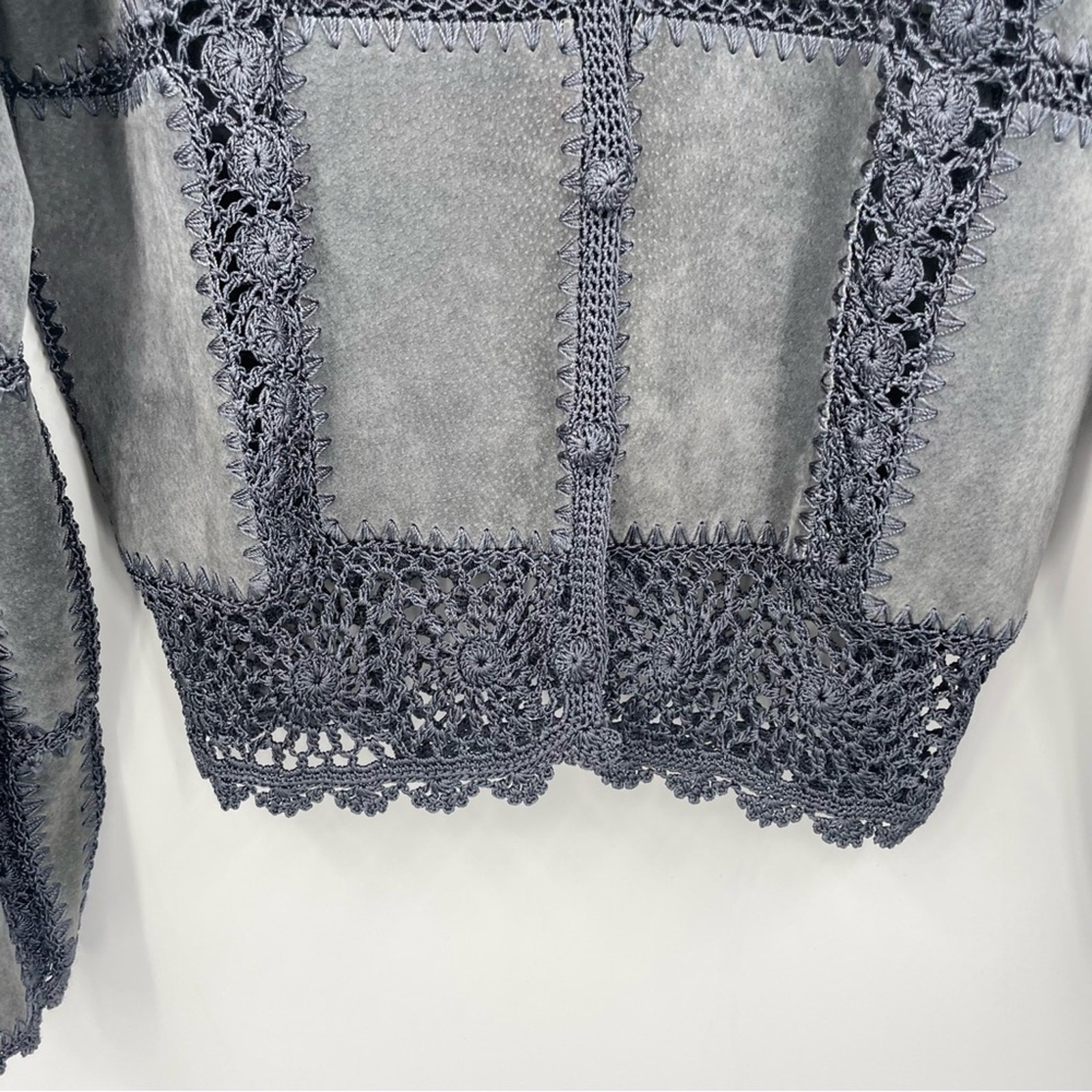 Overland Leather Jacket Large Patchwork Crochet L… - image 3