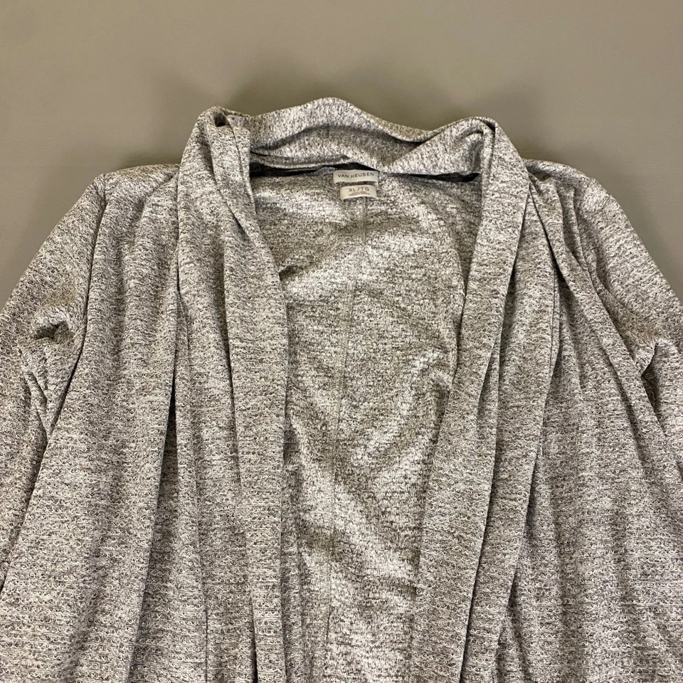 Cardigã suéter feminino Van Heusen XL cinza aberto frente malha leve - Imagem 2 de 4