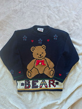 Heartworks Vintage Girls M Navy Knit Acrylic Bear Pullover Sweater Crewneck