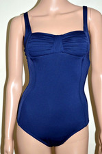 M S Secret Slimming Navy Ruched Tummy Control Swimsuit Sz UK 8 long