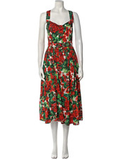 Auth DOLCE & GABBANA Cotton FLORAL Print MIDI Open Back DRESS