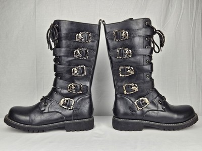 Metal Punk Rock Goth Band Skull Buckle Zip Boots Motorcycle Riding