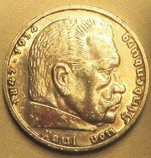 Silber Münze 5 Reichsmark RM Deutsches Reich 1939 v. Hindenburg F mit HK